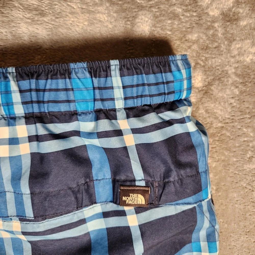 The North Face Swim Trunks Men's Large 36X8 Blue‎ Plaid Board Shorts Pockets